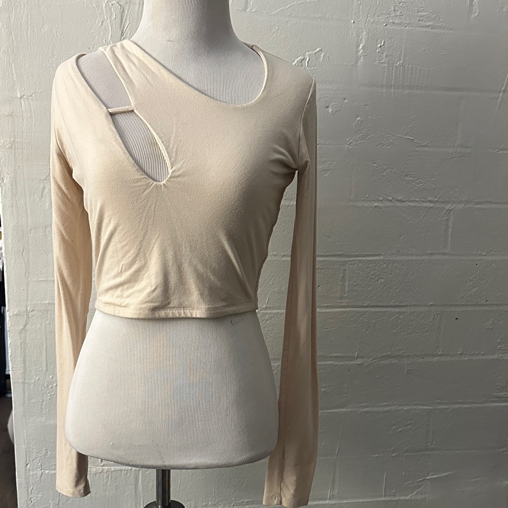 Naked Wardrobe Beige Cut-Out Crop Top